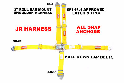JR RACING HARNESS SFI 16.1 5 PT LATCH & LINK ROLL BAR MOUNT YELLOW RACERDIRECT