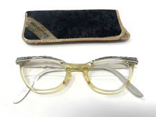 Vintage Cat Eye Glasses Eyeglasses Bifocals Rhinestones 1950's 5 3/4