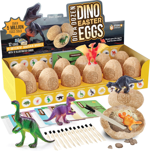 Easter Dig a Dozen Dino Egg Kit for Kids - Dinosaur Toys Gift 3-12 Year Old Eggs