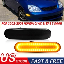 Smoke Amber LED Front Bumper Side Marker Lights For 02-05 Honda Civic Si EP3 3DR