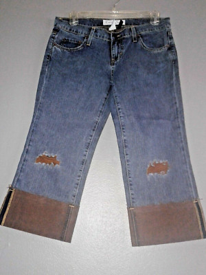 Cropped Cuff Capri Jeans Brown Boho Cuffed unique 5 Karma Sutra Distressed Y2K
