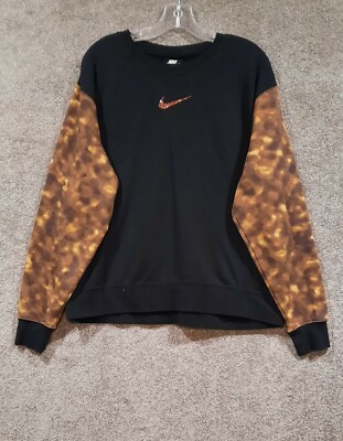 Men's Nike Crew Neck Sweater Size L Black Fire Print Sleeves Pre-owned