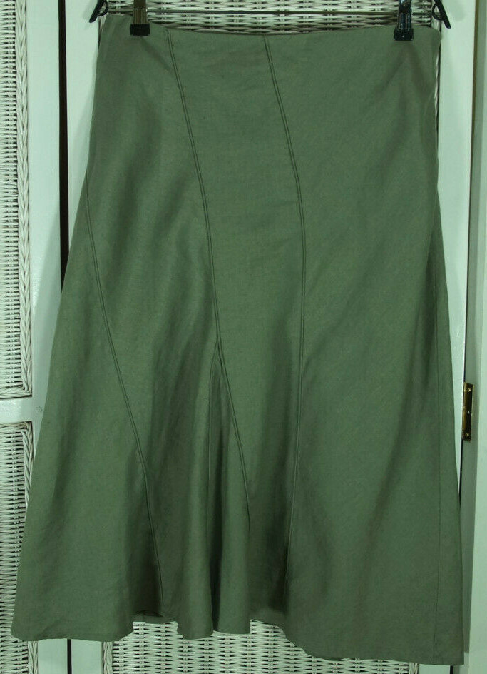 Per Una 90s Y2K Flippy Bias-Cut Linen Skirt UK14R Grey Beige Long Midi Maxi Boho