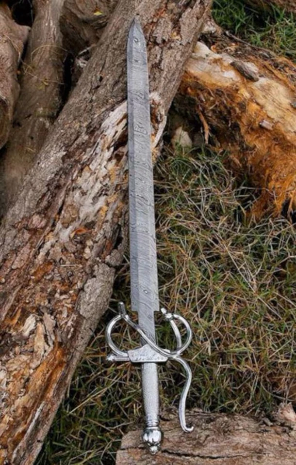 Espada medieval/rapier de acero Damasco hecha a mano con funda de cuero Foto 4 de 4