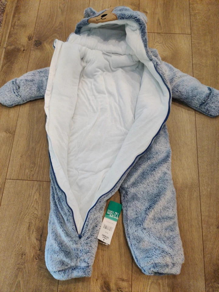 ⭐NUEVO⭐ 12/18M Unisex Koala Bebé 1 Pieza Felpa Con Capucha Cochecito Traje Polar Jersey Azul Foto 3 de 4