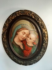 CORNICE ANTICA OVALE IN LEGNO E GESSO QUADRO MADONNA CON BAMBINO RARA