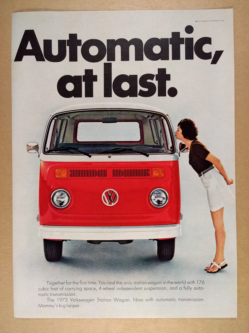 1973 VW Volkswagen Bus 'Automatic, at last.' color photo vintage