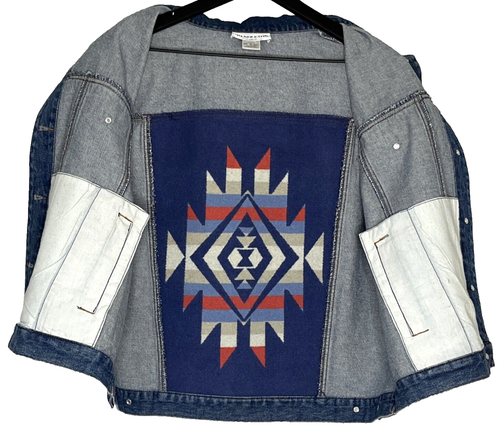 Pendleton Denim Vest Native American Navajo Wool Back Panel Women's Size Large - Picture 3 of 7