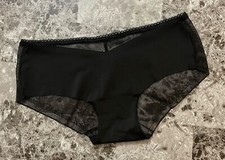 NWT VICTORIA'S SECRET XS BLACK SMOOTH MESH BACK LOGO NO SHOW HIPHUGGER PANTIES