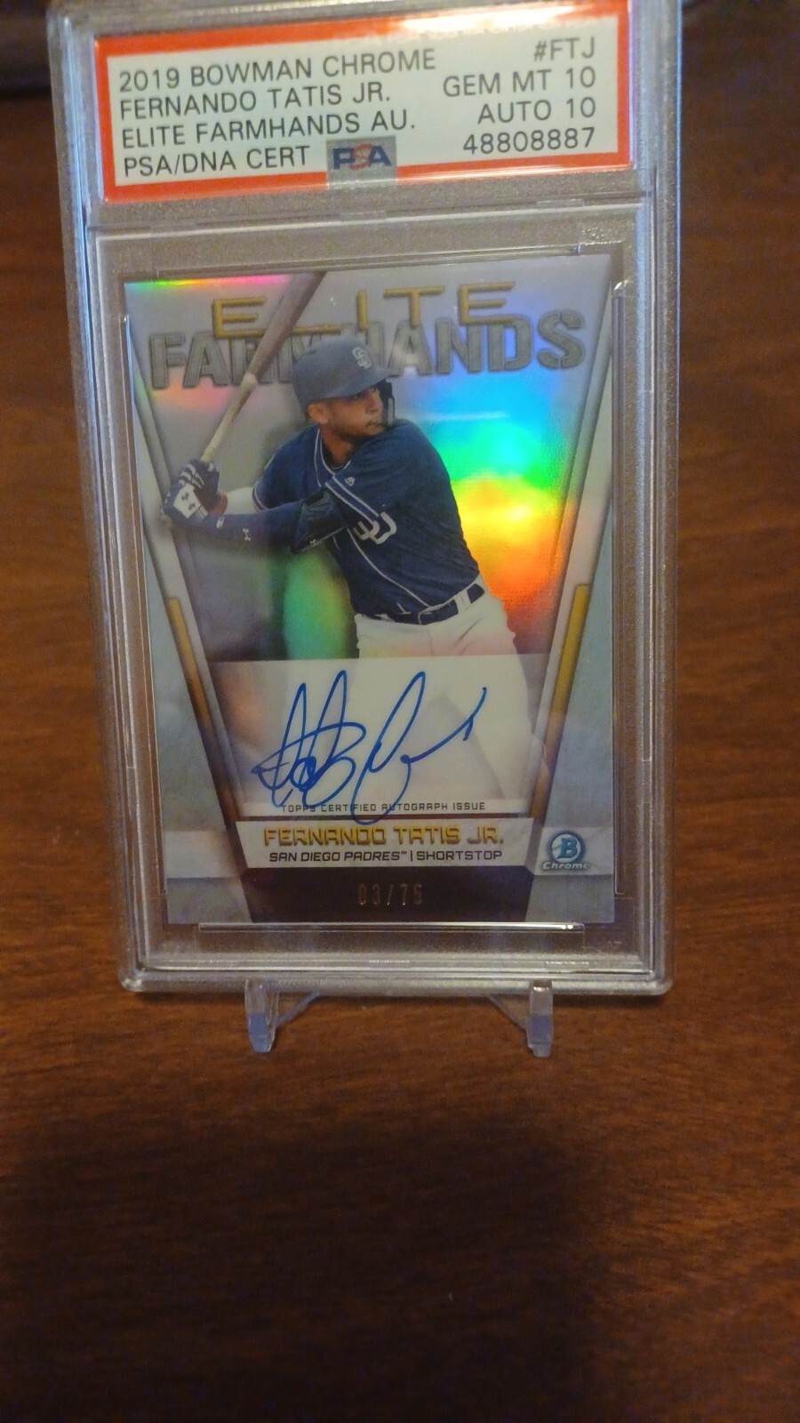 2019 BOWMAN CHROME FERNANDO TATIS JR ROOKIE AUTO PSA 10/ 10 GEM MINT POP 3 #/75