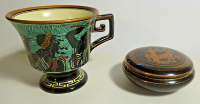 Vintage Signed Handmade Cup and 24K Jar from Greece
