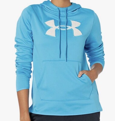 Woman’s Under Armor Fleece Big Logo Chenille Shine Hoodie Aqua Blue Size  Large
