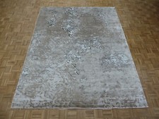 8 x 10'3 Hand Knotted Gray Modern Tibetan Oriental Rug With Silk G8295