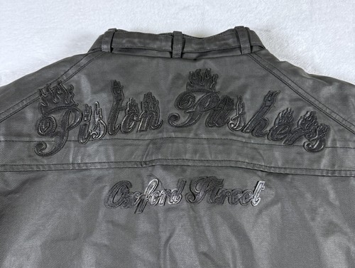 Kanji Motorcycle Jacket Mens XL Black Full Zip Waxed Coated Feel Piston Pushers - Picture 5 of 8