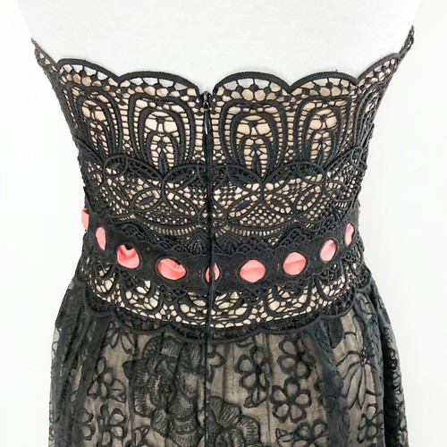 Nanette Lepore Strapless Black Lace Embroidered Pink Fit Flare Retro Dress XS 2 - Picture 7 of 12