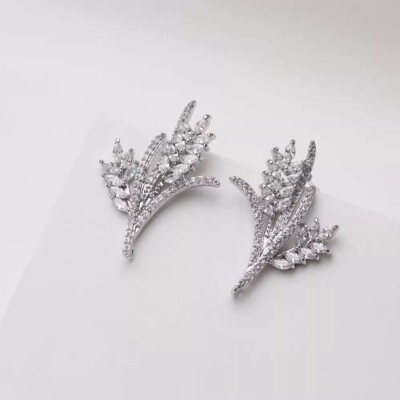 4pcs Cubic Zirconia Wheat Earring,Gold/Silver Tone Wheat Stud Earrings With Loop