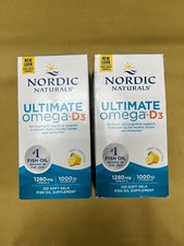 2 New Nordic Naturals Ultimate Omega-D3 1280mg - 120 Soft Gels Each Exp. 04/28 