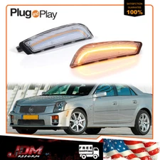 For 03-07 Cadillac CTS CTS V Clear Lens Front Bumper Amber LED Side Marker Light