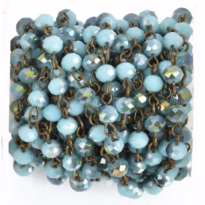 bronze wire 3ft Turquoise Teal Blue Crystal Rosary Chain 6mm matte fch0804a