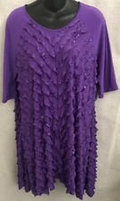 Antthony Purple Short Sleeve Ruffled Top With Purple Sequin Detail - L