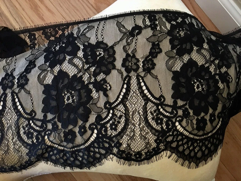 3 yardas negro floral bordado pestañas malla encaje ribete/costura/artesanía/10" ancho Foto 4 de 4