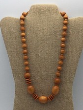 Vintage Boho Oval Round Disc Shaped Reddish Blonde Wooden Beaded Necklace
