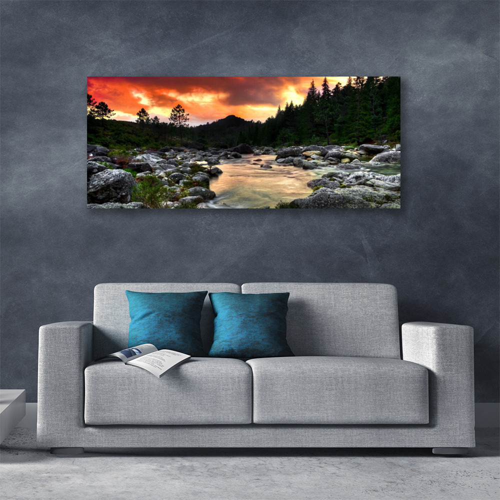 Toile forêt et lac 125x50 pour habiller un grand mur vide sans effort