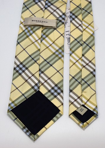 NEW Burberry YELLOW PLAIDS Mans 100% Silk Tie Authentic Italy Made 3.5" 0350207 - Picture 4 of 5
