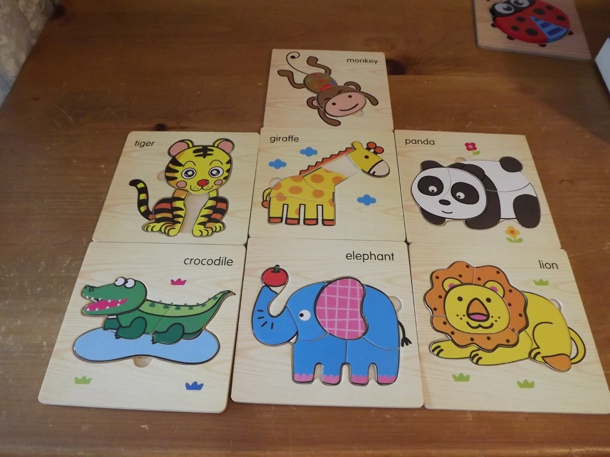 LOT OF 11 toddler / baby WOODEN PUZZLES beginners ANIMALS