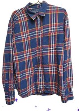 Abercrombie Fitch Men's L Red Blue Plaid Long Sleeve Button Down Shirt