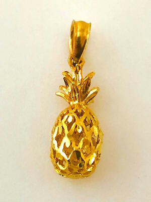 14K Solid Yellow Gold 3D Pineapple Pendant. Width: 6.5 mm Length: 18 mm C291-40