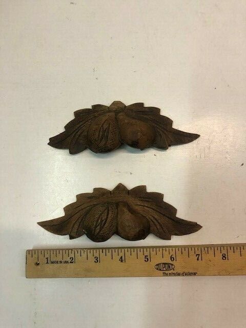 2 VINTAGE CARVED Don't miss Credence the campaign FRUIT WOODEN HANDLE PULL DRAWER WALNUT HANDLES