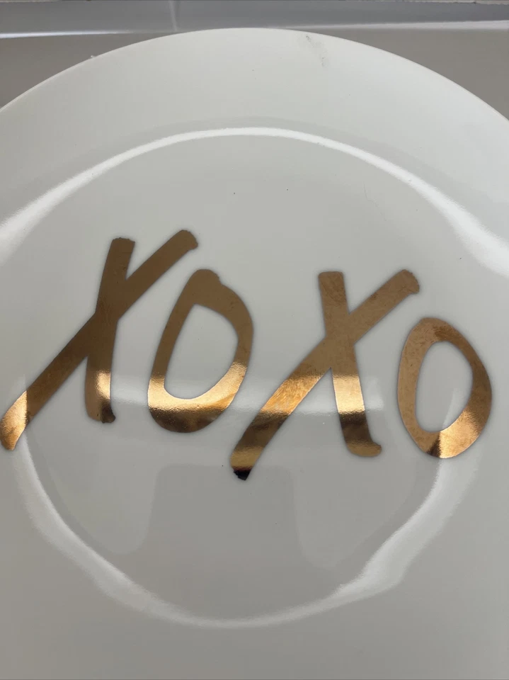 "Juego de 8 platos de postre/ensalada XOXO muelle de besos/abrazos 1 importaciones 8"" blanco con oro" Foto 4 de 4