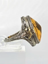 Antique 10k White Gold Filigree w Yellow Gold Motifs Ostby Barton Titanic Ring 