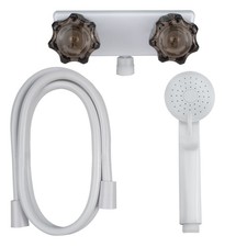 RecPro RV Shower Faucet, Hose & Handle Kit – White/Smoke, Camper & Trailer