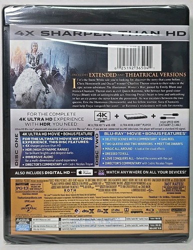 The Huntsman: Winter's War 4K UHD Blu-ray With Blu-Ray & Digital HD Copies NEW - Foto 5 di 5