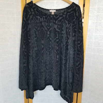 Whimsigoth Black Burnout Velvet Geometric Print Tunic Top Size 20
