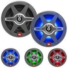 JBL 6.5" 225W High-Performance Marine RGB LED Speakers White and Grey Grilles