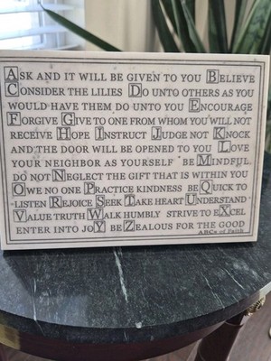 Abcs ABC'S Alphabet of Faith Marble Finish Plaque Stand Up Sign Home Wall Decor