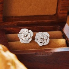 1.50 Ct Round Cut Diamond Flower Cluster Wedding Earrings 14K White Gold Finish