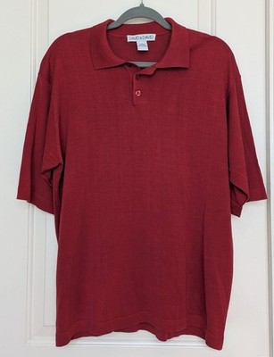David & David 100% Silk Polo Shirt Men's Large Red