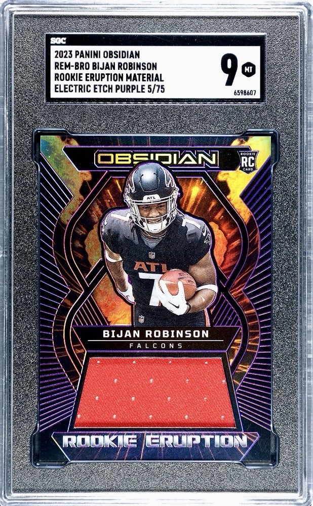 2023 Obsidian Rookie Eruption MEM, Bijan Robinson RC, SSP, #/75, SGC Grade (9)
