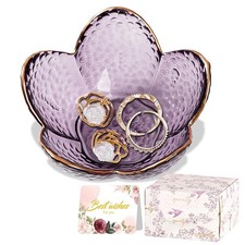Purple Flower Jewelry Dish Glass Ring Holder Tray