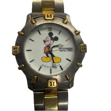 Disney Mickey Mouse Watch Men  s Date Two Tone Bracelet Moving Hands New Battery