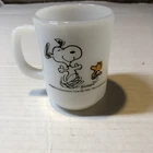Vtg Snoopy And Woodstock Milk Glass Coffee Mug Fire King Peanuts RGY