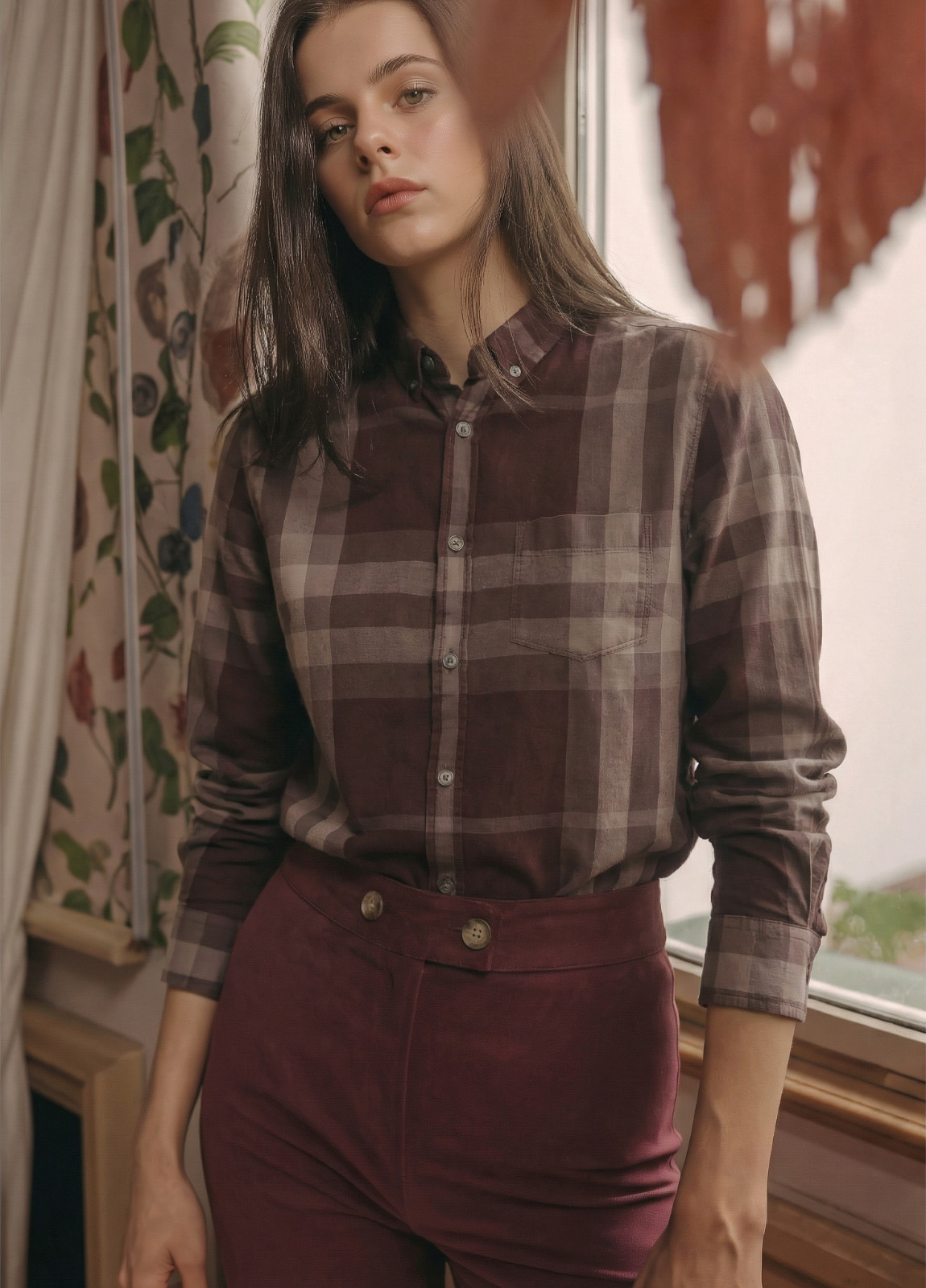 Burberry Brit Women’s Purple Tartan Plaid Cotton Button Up Shirt Size Small