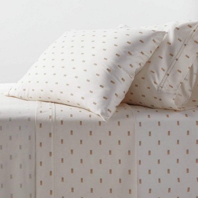 Twin/Twin XL 400 Thread Count Performance Sheet Set Ivory/Khaki Ikat Block - Thr