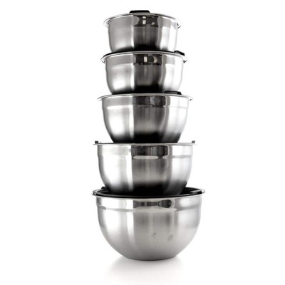 MegaChef 5-Piece Stainless Steel Silver Multipurpose Mixing Bowl Set with Lids