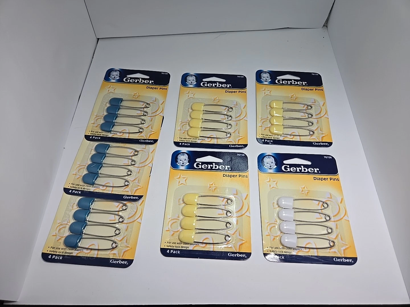 Vtg 2004 Lot of 7 Gerber Diaper Pins 4-Pack White Blue Yellow NEW SEALED