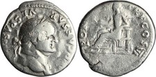 Ancient Roman silver denarius of the Emperor Vespasian minted in Rome